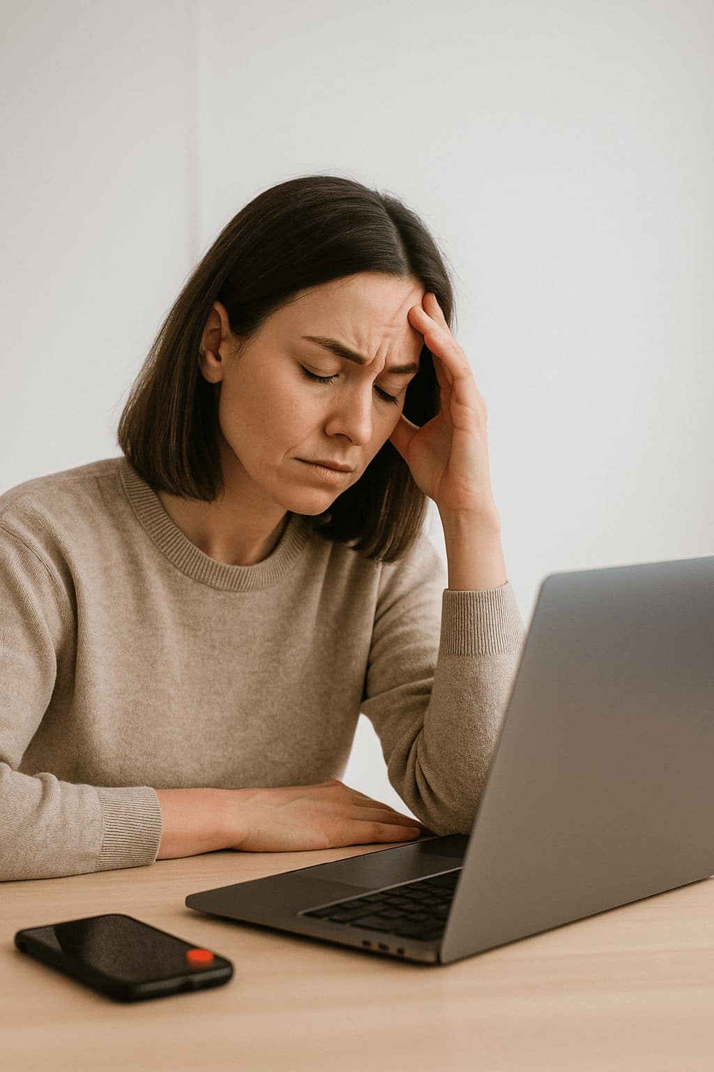 Personne perturbée entourée de bulles de pensées