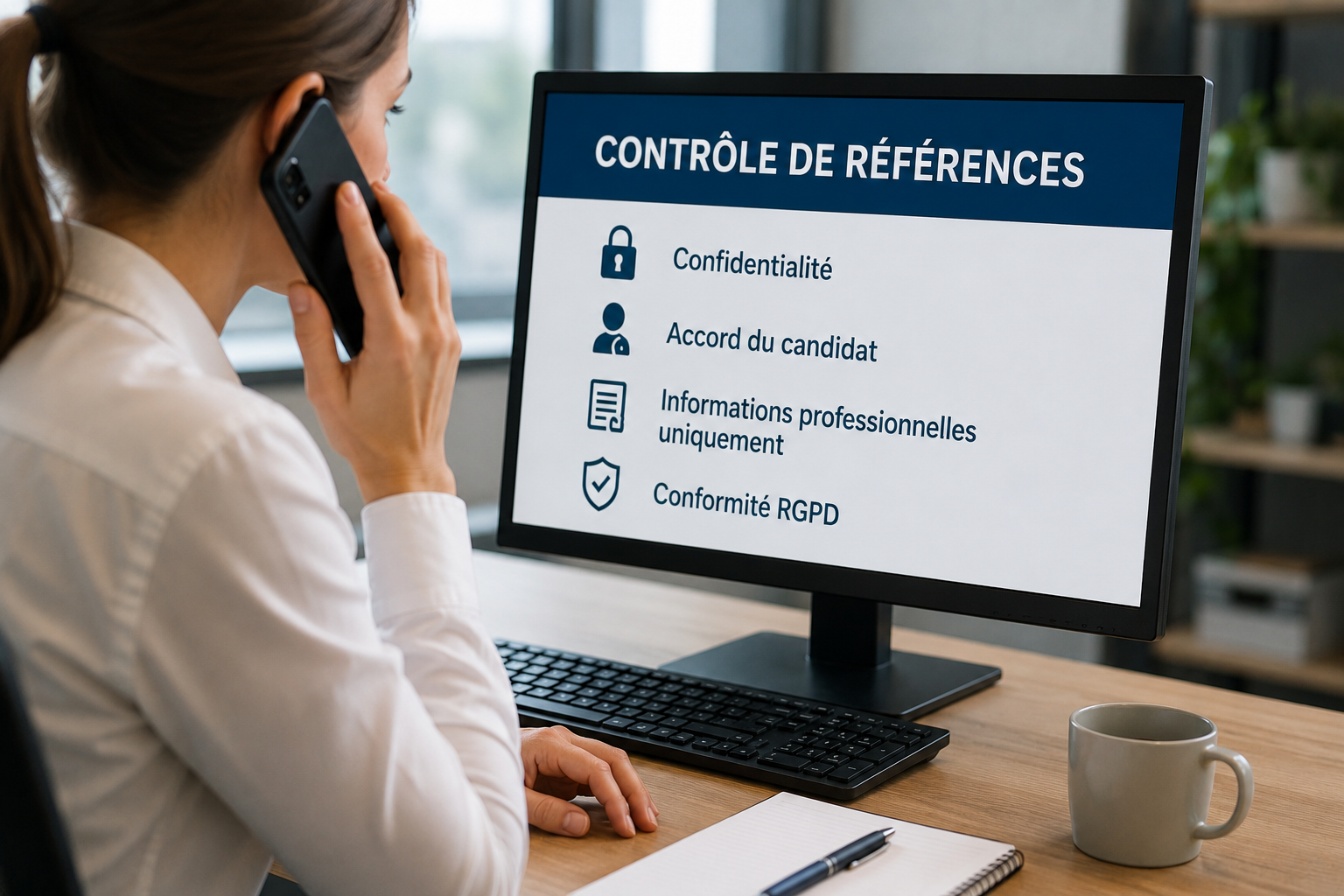 Responsable RH réalisant un contrôle de référence conforme au RGPD lors d’un recrutement