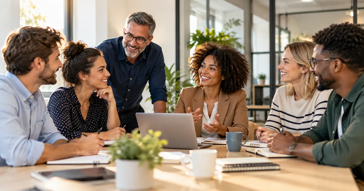 Équipe diverse réunie autour d'une table, illustrant des pratiques RH équitables