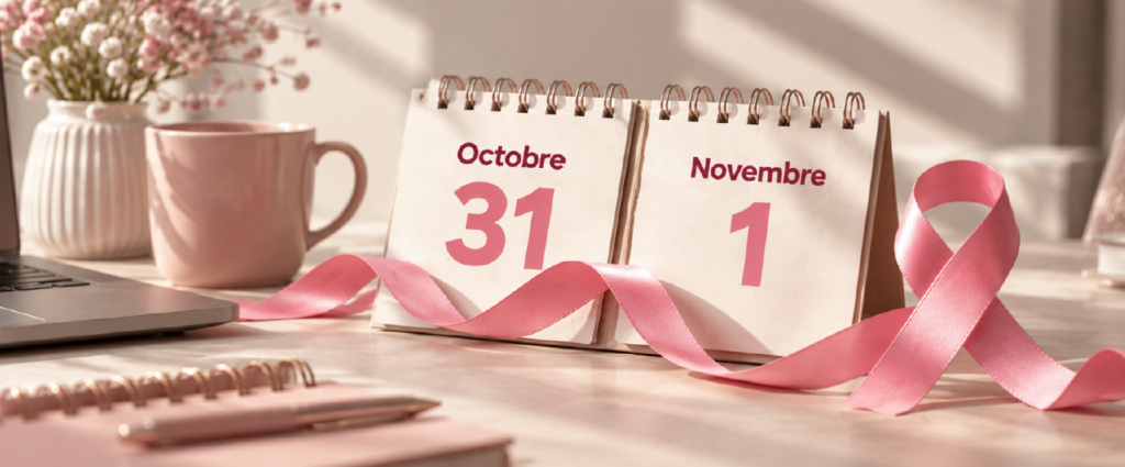 Bannière Octobre Rose au travail avec ruban rose, symbole de la sensibilisation au cancer du sein en entreprise